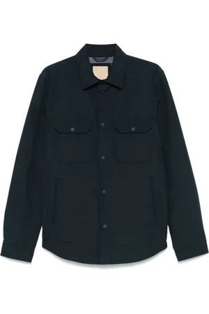 Woolrich Overhemden, Heren, Blauw, M, Blauwe drukknoopshirt met zakken