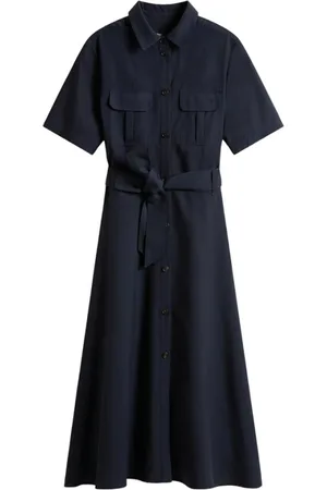 Woolrich Kleedjes, Dames, Blauw, L, Leer, Blauwe Chemisier Jurk Lyocell Stof