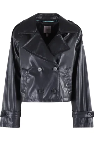 Urban Code Jassen, Dames, Zwart, S, Leer, Korte Zwarte Eco Leren Trench Jas