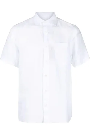 Paul & Shark Overhemden, Heren, Wit, L, Linnen, Linnen Shirt met Korte Mouwen