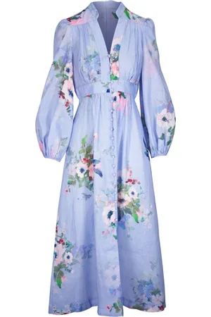 ZIMMERMANN Kleedjes, Dames, Blauw, S, Linnen, Linnen Jurk met V-hals