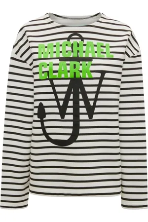 J.W.Anderson Sweatshirts & Hoodies, Heren, Wit, M, Katoen, Gestreept katoenen sweatshirt