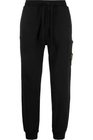 Stone Island Broeken, Heren, Zwart, S, Katoen, Logo Patch Track Broek met Trekkoord
