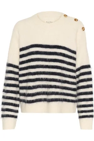 Part Two Truien, Dames, Blauw, L, Polyester, Zachte Gebreide Trui Donker Marineblauw Gestreept