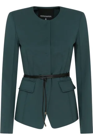 Patrizia Pepe Jassen, Dames, Blauw, M, Polyester, Petrolkleurig jasje met ronde hals en afneembare riem