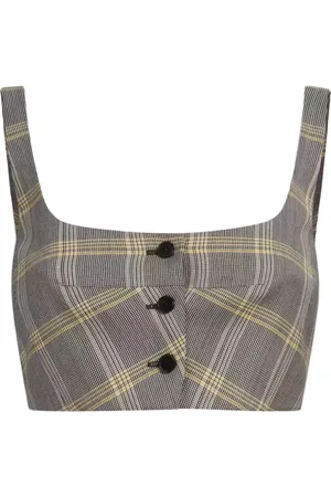 Marni Tops, Dames, Grijs, 3Xs, Wol, Grijze geruite vierkante hals top