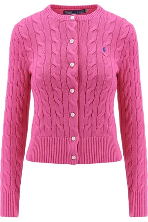 Ralph Lauren Truien, Dames, Roze, XS, Katoen, Geborduurd Logo Katoenen Vest met Knopen