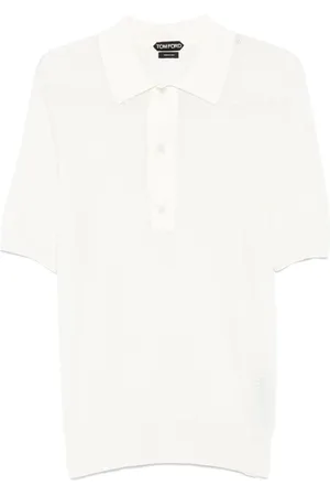 Tom Ford Tops, Heren, Wit, L, Witte Button-Up Trui met Korte Mouwen