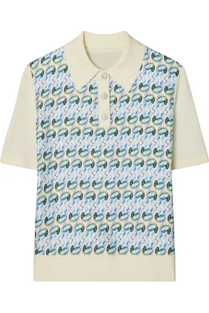 Tory Burch Tops, Dames, Veelkleurig, M, Katoen, Graphic Print Polo Collar T-shirt