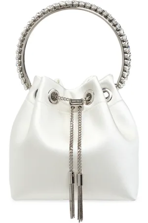 Jimmy Choo Tassen, Dames, Wit, ONE Size, Satijn, Bon Bon Bucket Bag