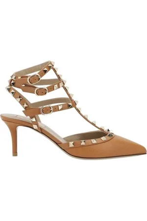 VALENTINO GARAVANI Schoenen, Dames, Bruin, 37 1/2 EU, Leer, Studded Tan Leather Heels