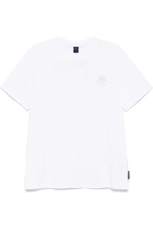 Moose Knuckles Tops, Heren, Wit, S, Wit Logo Print Crew Neck T-shirt