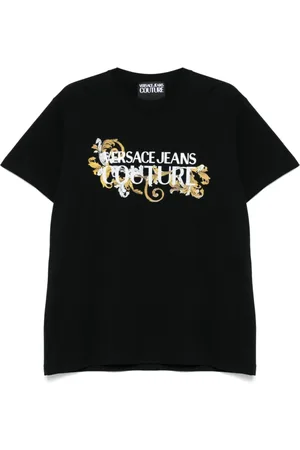 VERSACE Tops, Heren, Zwart, S, Zwarte Crew Neck T-shirts en Polos