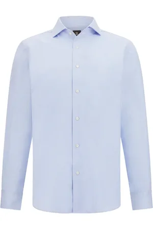 Boggi Milano Overhemden, Heren, Blauw, 5Xl, Katoen, Regular Fit Gestreept Katoenen Overhemd