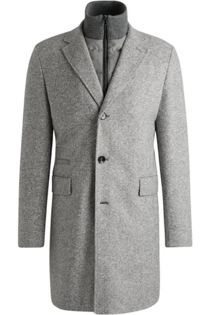 HUGO BOSS Mantels, Heren, Grijs, S, Wol, Wollen Herringbone Jas