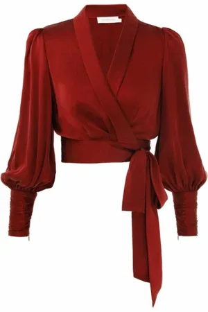 ZIMMERMANN Blouses & Shirts, Dames, Rood, M, Leer, Garnet Silk Wrap Top