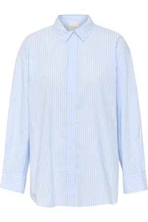 Part Two Blouses & Shirts, Dames, Blauw, L, Katoen, Klassiek Blauw Gestreept Overhemd