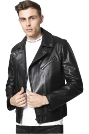 Karl Lagerfeld Jassen, Heren, Zwart, 2Xl, Leer, Perfecto Leren Jas
