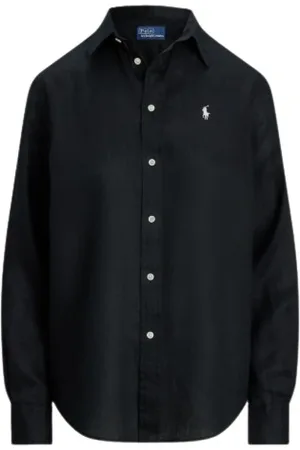 Ralph Lauren Blouses & Shirts, Dames, Zwart, L, Linnen, Linnen Klassieke Pasvorm Shirt