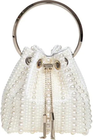 Jimmy Choo Tassen, Dames, , ONE Size, Satijn, Pearl Satin Bucket Bag met Ketting