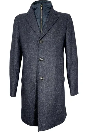 HUGO BOSS Mantels, Heren, Blauw, L, Wol, Slim Fit Jas met Afneembare Rits