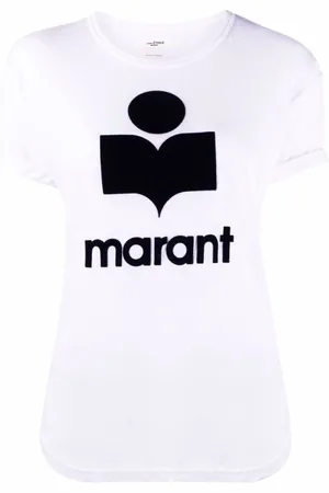 Isabel Marant Tops, Dames, Wit, XS, Linnen, Koldi Linnen Logo T-Shirt