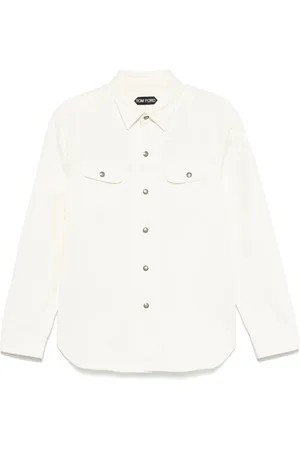 Tom Ford Jassen, Heren, Wit, XL, Katoen, Katoenen Overshirt met Knoopsluiting