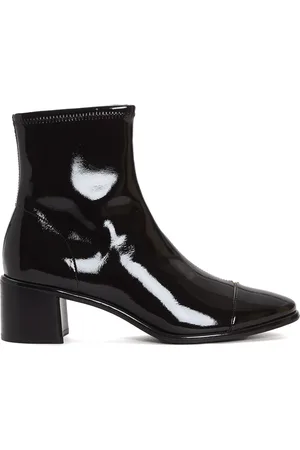 Tory Burch Schoenen, Dames, Zwart, 38 1/2 EU, Leer, Cap-Toe Enkellaars met Hak