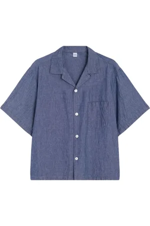 Aspesi Overhemden, Heren, Blauw, L, Denim, Denim Bowling Shirt Korte Mouw