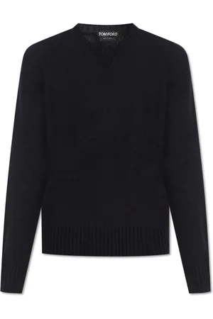 Tom Ford Truien, Heren, Zwart, 2Xl, Cashmere Trui met Geborduurd Logo