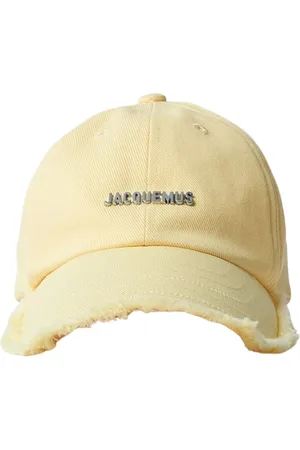 Jacquemus Accessoires, Dames, Geel, 56 CM, Katoen, Artisjok Cap met Trekkoord Kinband