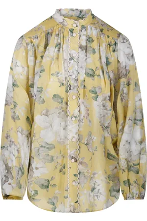 ZIMMERMANN Blouses & Shirts, Dames, Geel, S, Gele Bloemen Scallop Blouse
