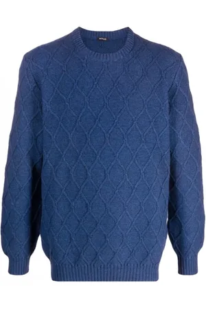 Kiton Truien, Heren, Blauw, L, Kasjmier, Diamond-Knit Kasjmier Trui