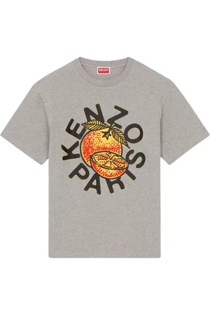 Kenzo Tops, Heren, Grijs, M, Katoen, Klassiek Oranje Graphic T-shirt