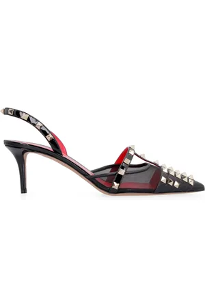VALENTINO GARAVANI Schoenen, Dames, Zwart, 37 EU, Studded leren slingbacks met mesh bovenwerk
