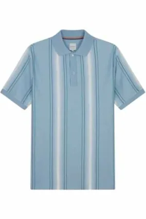 Paul Smith Tops, Heren, Blauw, L, Katoen, Wit Gestreept Katoenen Poloshirt