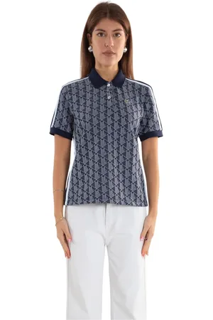 Lacoste Tops, Dames, Blauw, L, Monogram Polo Shirt