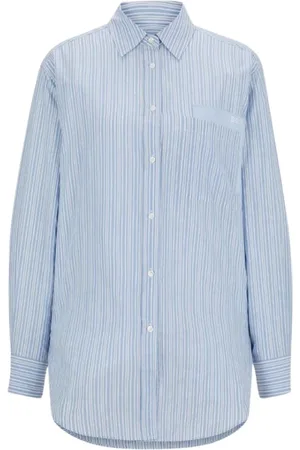 HUGO BOSS Blouses & Shirts, Dames, Blauw, L, Katoen, Stijlvol Overhemd