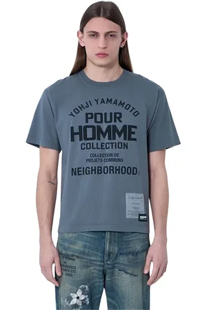 YOHJI YAMAMOTO Tops, Heren, Grijs, M, Katoen, Katoenen Logo Motif Crewneck T-shirt