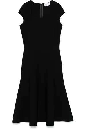 Alexander McQueen Kleedjes, Dames, Zwart, L, Zwarte Vierkante Hals Jurk Kapmouwen
