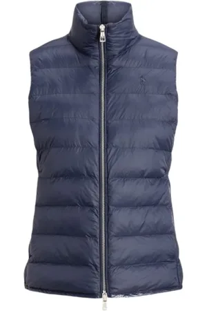 Ralph Lauren Jassen, Dames, Blauw, M, Leer, Mouwloos Vest