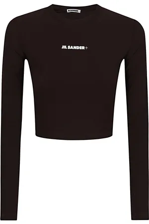 Jil Sander Tops, Dames, Bruin, S, Stijlvol T-shirt met Logo