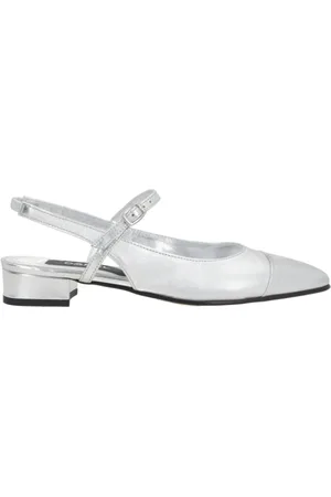 Carel Schoenen, Dames, Grijs, 39 EU, Leer, Zilveren Slingback Mary-Jane met Hak