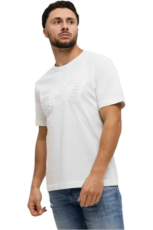 Emporio Armani Tops, Heren, Wit, L, Katoen, Wit Heren T-shirt Ronde Hals Korte Mouw