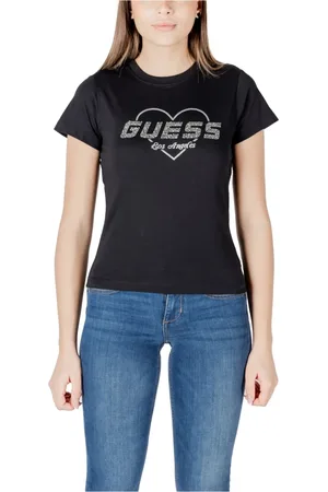 Guess Tops, Dames, Zwart, XS, Katoen, Grafische Print Katoenen T-shirt