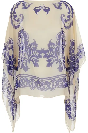 Etro Jassen, Dames, Veelkleurig, ONE Size, Blauwe Paisley Zijden Cape Jas Vrouw