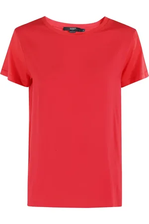 SEVENTY BY SERGIO TEGON Tops, Dames, Rood, L, Katoen, Zijde Blend Crepe T-shirt Rood Korte Mouw