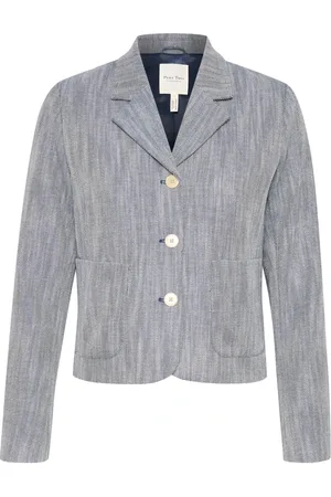 Part Two Jassen, Dames, Grijs, L, Leer, Marineblauwe structuur blazer met V-hals
