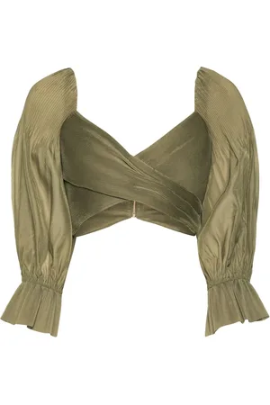 ZIMMERMANN Blouses & Shirts, Dames, Groen, XS, Polyester, V-hals Blouson Mouw Shirt