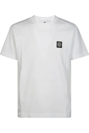 Stone Island Tops, Heren, Wit, L, Katoen, Logo T-shirt Klassieke Casual Kleding
